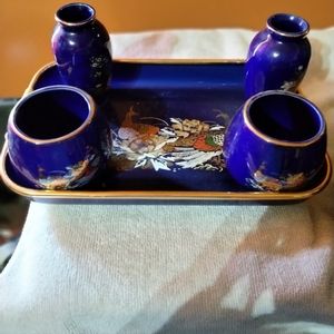 Vintage: Vintage Sake/Tea Set Cobalt Blue & Gold Guild